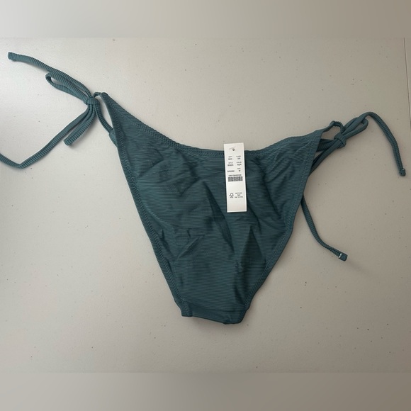 J.Crew Ribbed Curved-Waist Cheeky String Bikini Bottoms Swim Medium Blue/Green - Picture 7 of 7